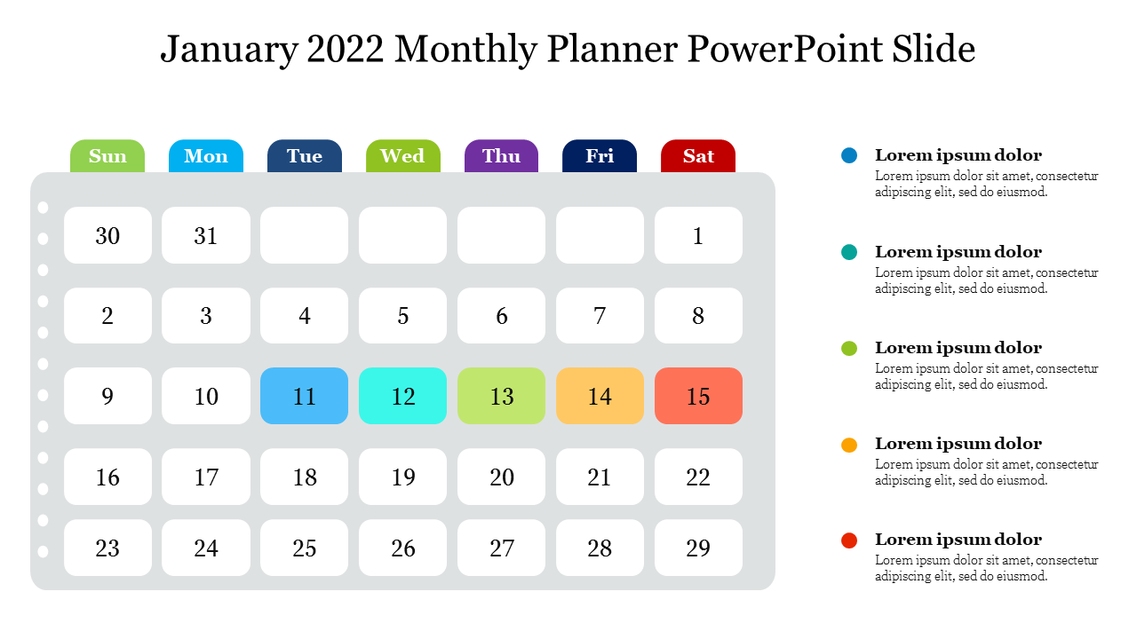 January 2022 Monthly Planner PowerPoint Slide